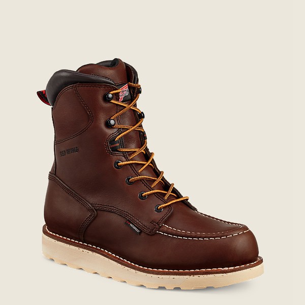 Red Wing Mens Work Boots - Traction Tred - 8-inch Waterproof Soft Toe - Burgundy - DIV195208